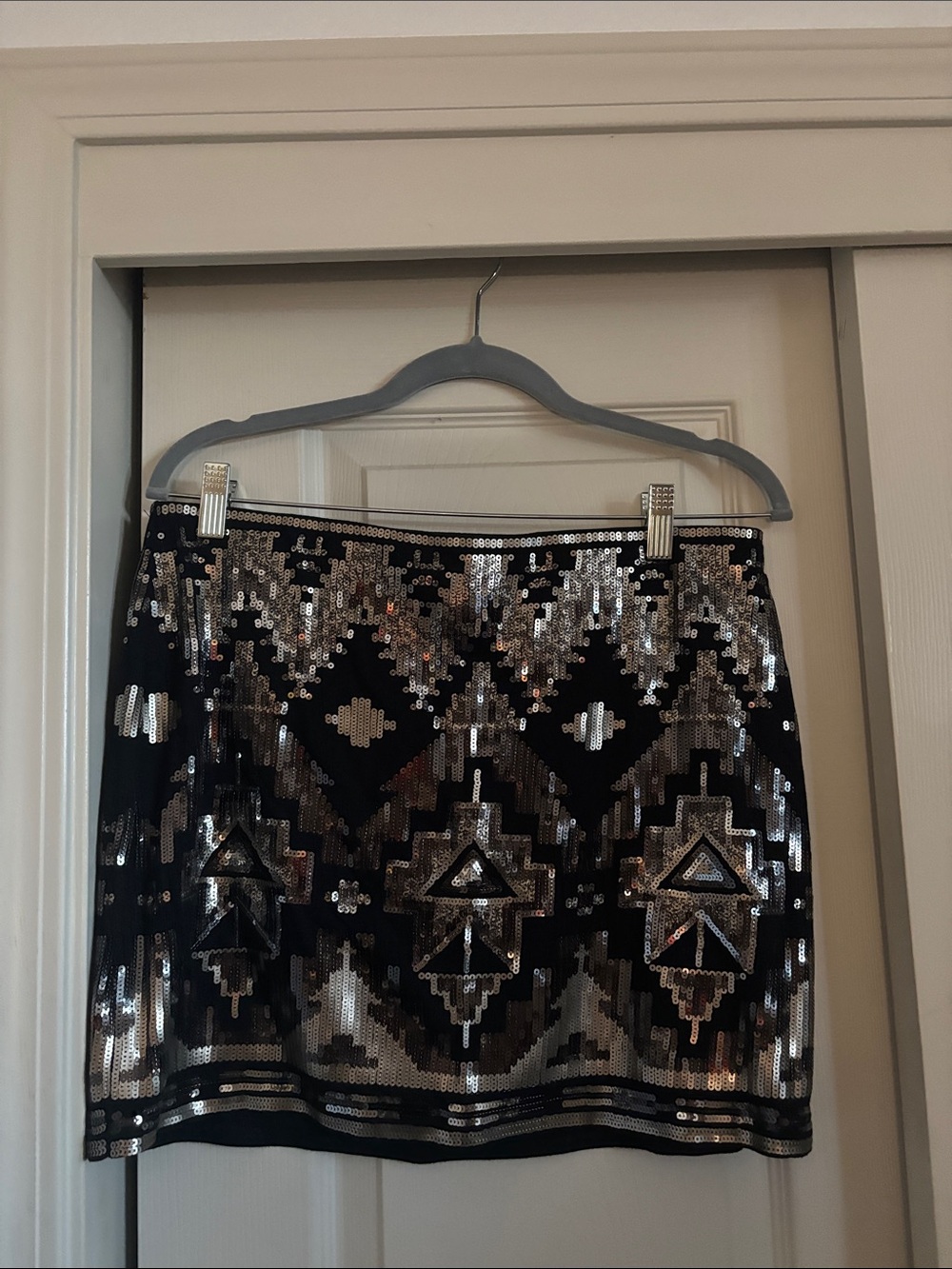 Express Black Sequin Aztec Mini Skirt